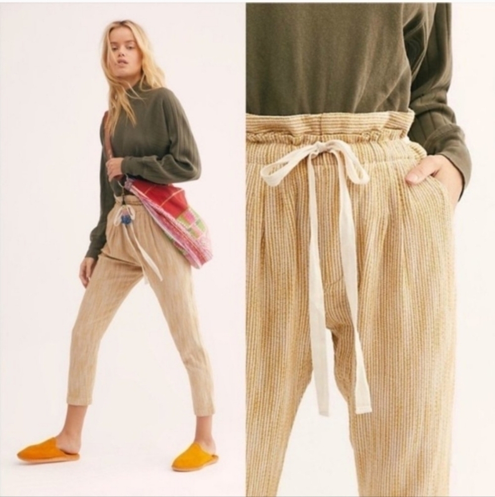 Free People Light at Sunrise Women's Cotton Striped Pants Size 8 - Picture 2 of 10